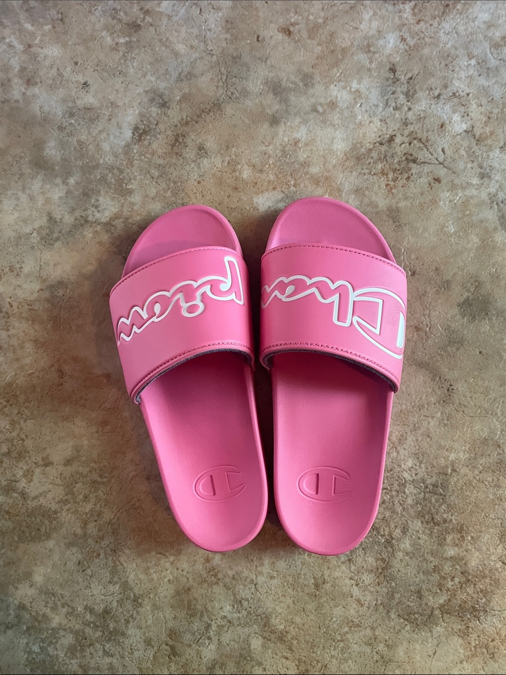 Champion Pink Logo Slide Sandals